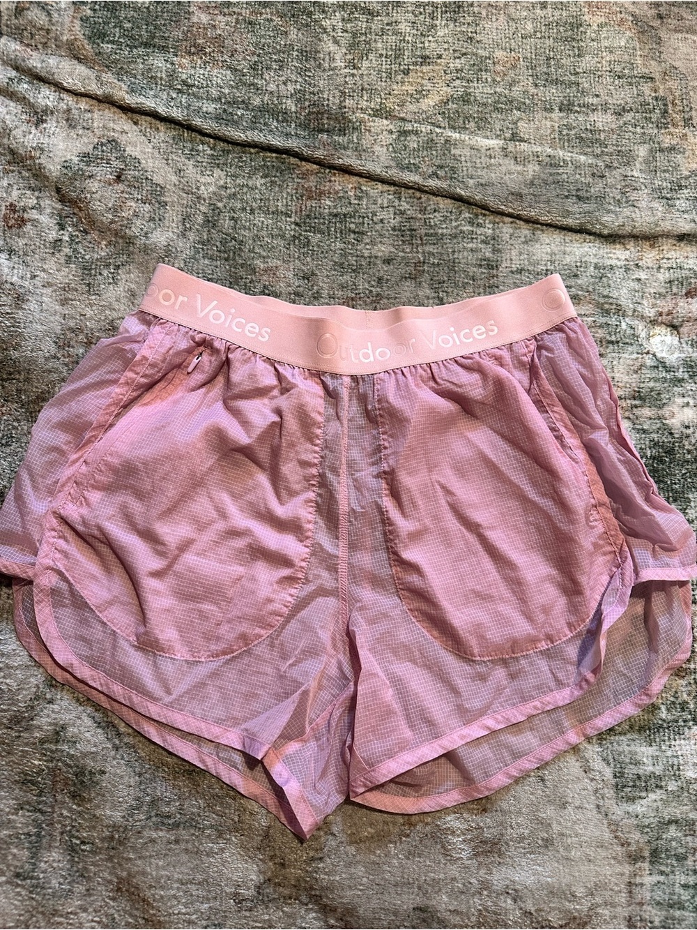 Outdoor Voices Light Pink Run Shorts with Logo Waistband